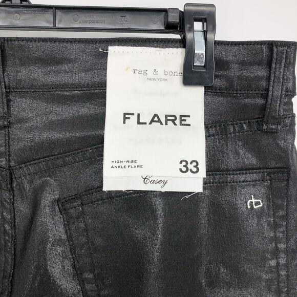 RAG & BONE Womens Casey Jeans Size 33 Coated Black High Rise Flare Ankle NWT - Picture 8 of 10